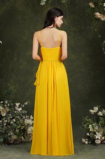 Bridesmaid Dress With Line Neck Chiffon Yellow With Pocket Ruffles_2