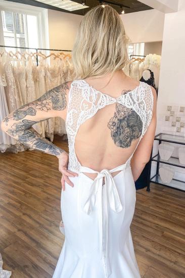 Simple V-neck white wide shoulder straps and ground ruffles mermaid wedding dress with backless back_2