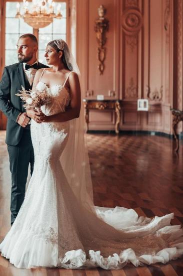 Appliques Lace V-Neck Mermaid Wedding dresses | Luxury wedding dresses glitter_3