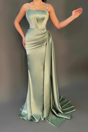 Sage Satin Spaghetti Strap Floor-Length Gown