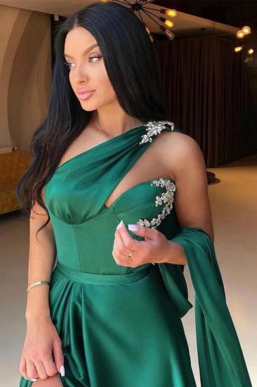 Satin Pleated One Shoulder Mermaid Prom Dresses_2