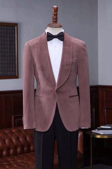 Trendy Pink Velvet Shawl Lapel Pocket Men's Wedding Set | Solid Color Men's Sets