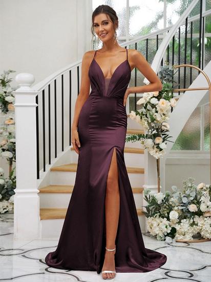 Pink Simple V-Neck Straps Side Slit Evening Dresses_18