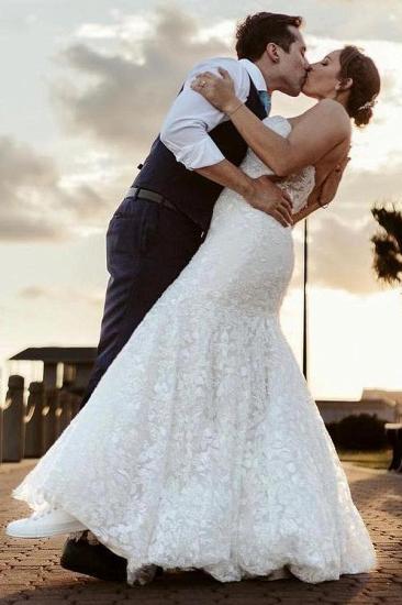 Lace Court Train V-Neck Mermaid Wedding dresses | Cream wedding dresses_3