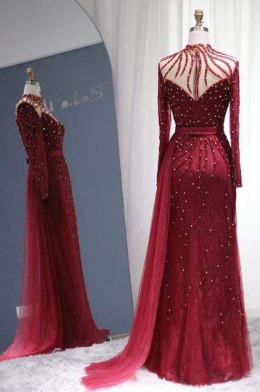 Sparkly Burgundy Long Sleeve Mermaid Prom Dresses Luxus Evening Gowns_3