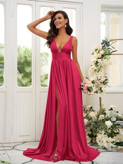 Cheap Gold Long V-Neck A-line Bridesmaid Dresses_13