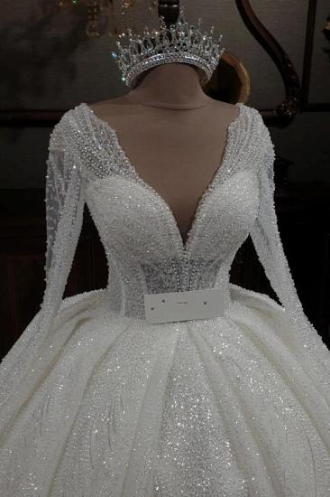 Gorgeous Sequined Gown | V-Neck Long Sleeve Wedding Dress_5
