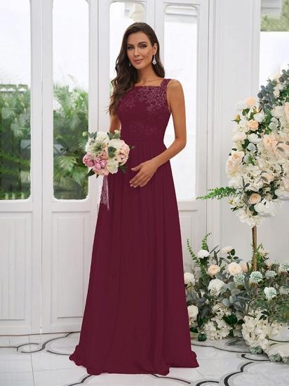 Chiffon Long Square Sleeveless Evening Dresses With Lace_15