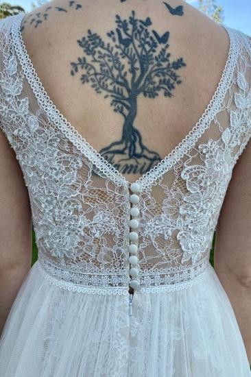 Simple A-neck V-neck lace wedding dress | cheap bohemian wedding dress_3