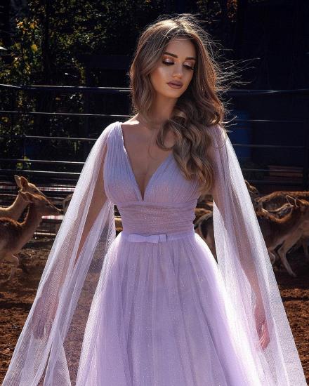 Lilac V-Neck A-Line Tulle Long Evening Gown | Sparkling Ball Gown_2