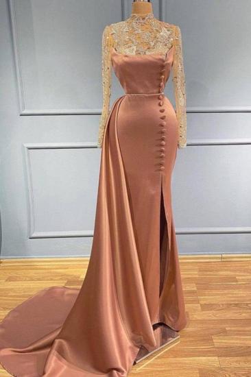 Beautiful High Neck Long Lace Sleeve Mermaid Evening Gown | Long Sleeve Ball Dress