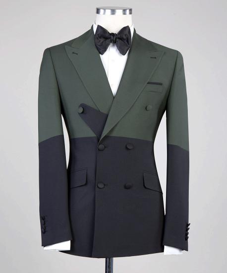 Latest Design Dark Green and Black Double Breasted Close Fitting Men Suits_3