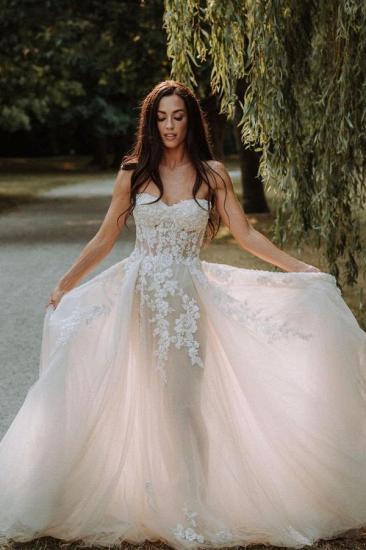 Elegant A-Line Heart Neck Lace Chiffon Wedding Dress | Boho Wedding Dresses