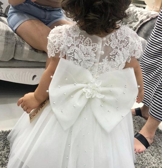 White Short-sleeved Lace Three-dimensional Flower Shaggy Dress_3