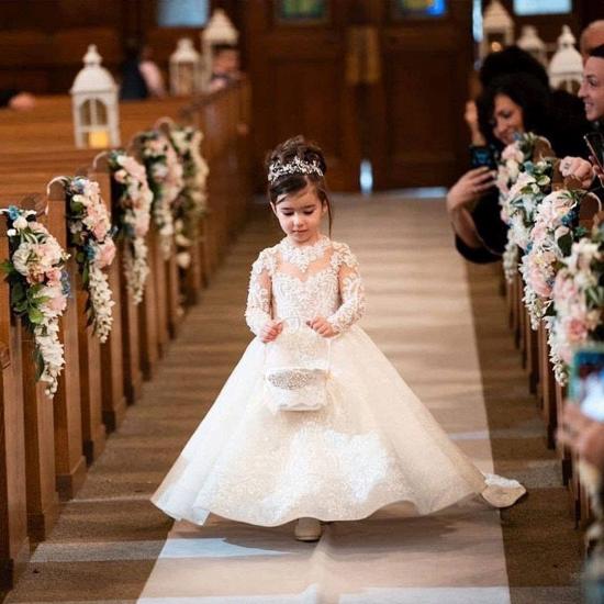 Beautiful Long Sleeved Lace Flower Girl Dress_2