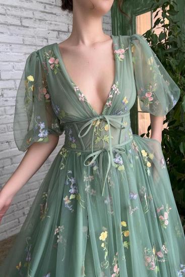 Ankle-Length V-Neck Long Sleeves A-line Evening Dresses_5