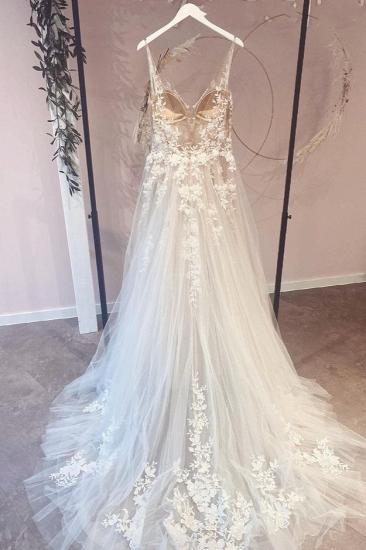 Simple bohemian strap A-line lace wedding dress_2