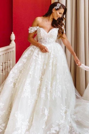 Elegant A-Line Off Shoulder Sleeveless  Lace  Bridal Gowns_2