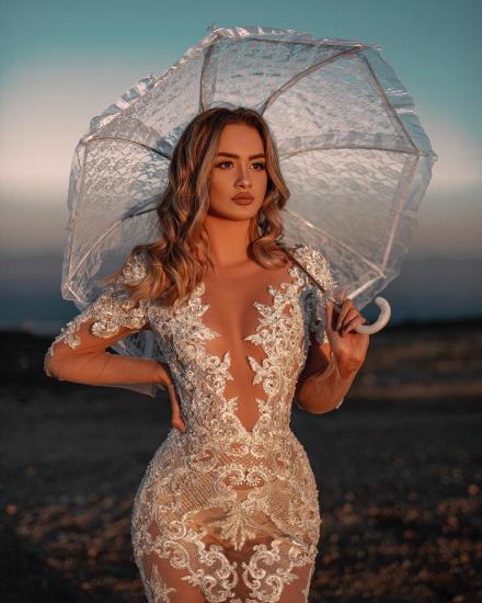 Sexy Mermaid Lace Short Sleeve Wedding Dress | Short Sleeve Slim Fit Wedding Dress_3