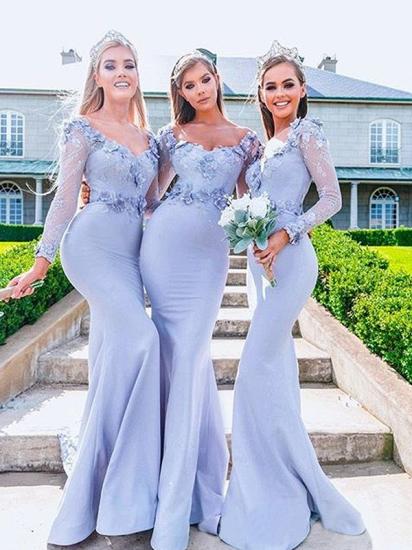 Lavender Flower Lace Long Long Sleeves Mermaid Bridesmaid Dresses