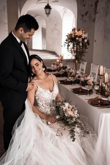 Elegant And Simple A-line Tulle Spaghetti Straps Lace Wedding Dress_5