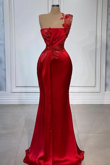 Gorgeous Red One Shoulder Long Mermaid Evening Gown | Glitter Satin Ball Gown