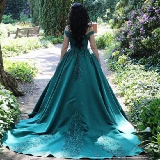 Affordable One Shoulder Floor Length Evening Gown with Flowers | Long Emerald Green Ball Gown_2