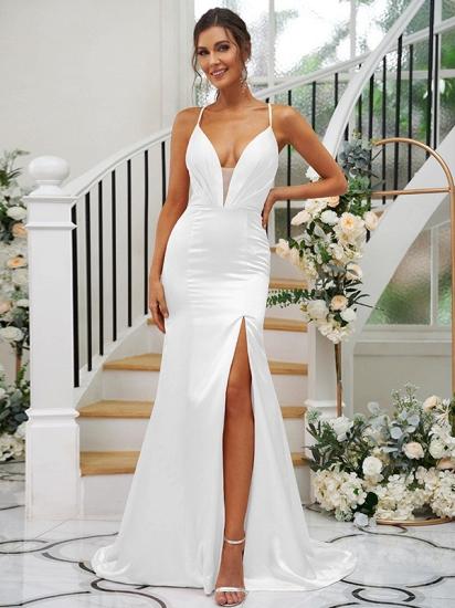 Pink Simple V-Neck Straps Side Slit Evening Dresses_36