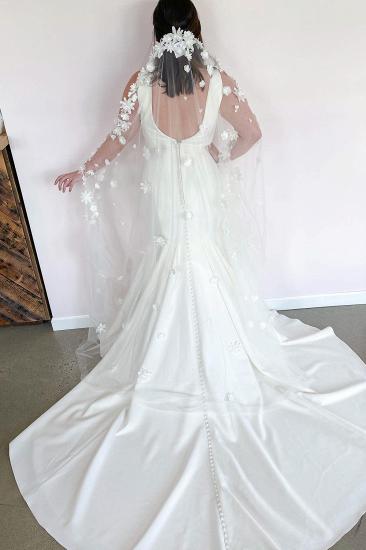 Simple Sexy Deep V Neck Wide Shoulder Straps Open Back Trailing Mermaid Wedding Dress_2