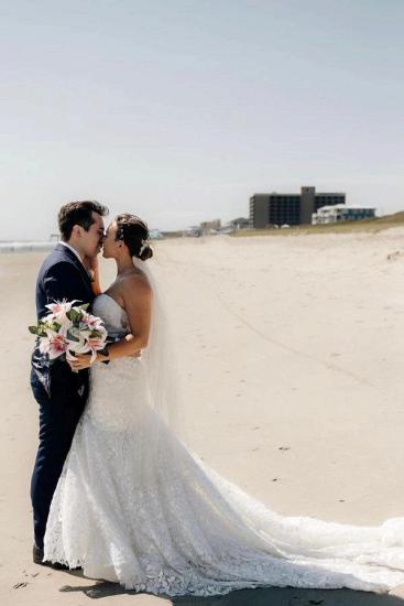 Lace Court Train V-Neck Mermaid Wedding dresses | Cream wedding dresses_7
