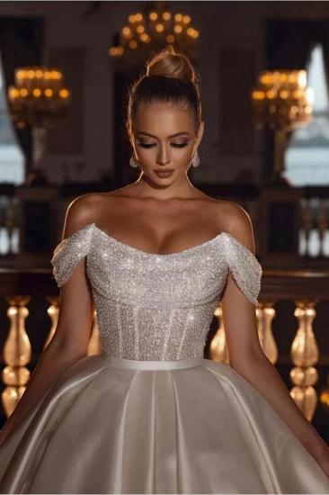 Luxurious Off the Shoulder Princess Wedding Dress with Sparkle | Satin Wedding Dress_2