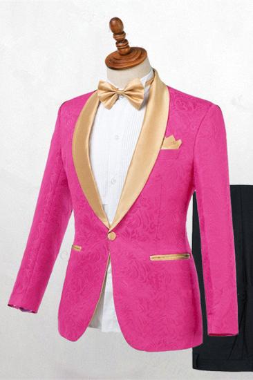 Chic Pink One Button Fashion Slim Fit Wedding Dress | Jacquard Wedding Suit