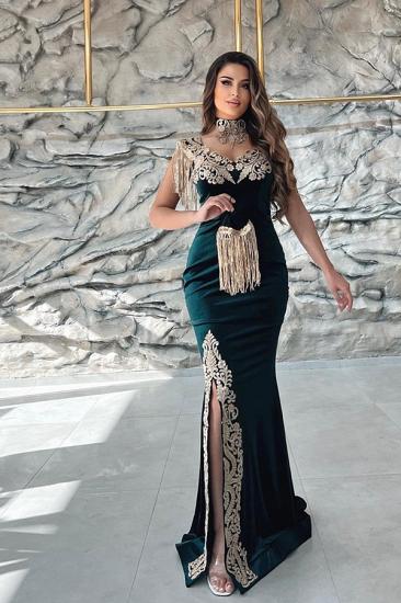 gorgeous green velvet high neck long ball gown | cheap velvet evening dresses_4