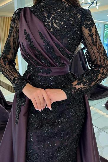 Black Lace Long Sleeve Pleated Evening Gown | Long Sleeve Ball Gown_4