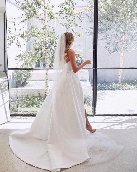 Simple A-line trailing heart-shaped slit sleeveless wedding dress_5