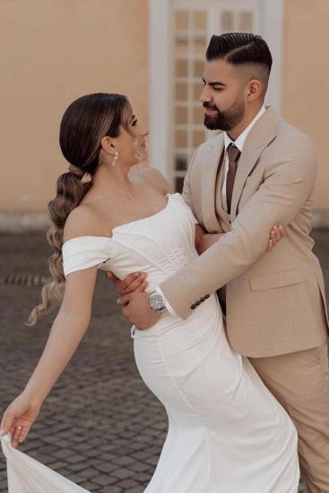Simple Satin Clip Shoulder Mermaid Wedding Dress_6