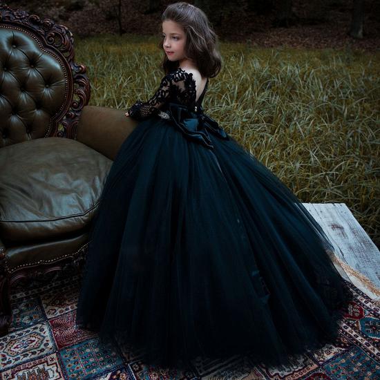 Cute Lace Long Sleeve Girl Dress With Crystal Belt_3