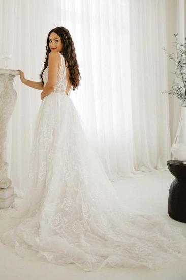 Elegant V-Neck A-Line Lace Wedding Dress_2