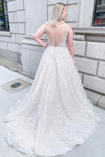 Pretty A-Line V-Neck Ruffled Tulle Wedding Dress | Appliquéd Lace Wedding Dress_3