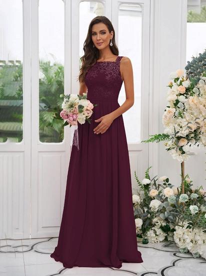 Chiffon Long Square Sleeveless Evening Dresses With Lace_5