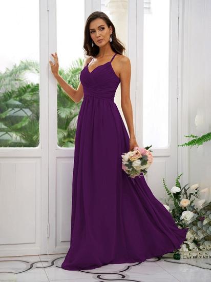 Lilac Chiffon V-Neck Spaghetti Straps Bridesmaid Dresses Simple_20