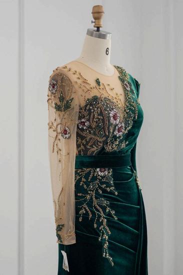 Dark Green Long Sleeve Jewel Appliqu茅d Mermaid Evening Gown Prom Dress_6