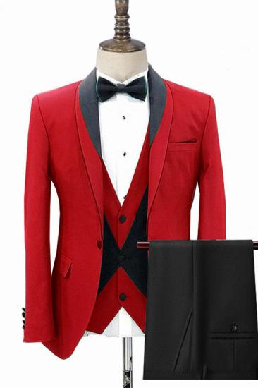 Red fashion shawl lapel men's suit wedding suit | men's wedding three-piece suit