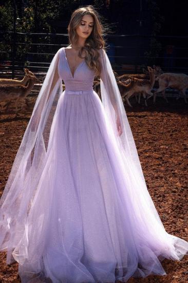 Lilac V-Neck A-Line Tulle Long Evening Gown | Sparkling Ball Gown
