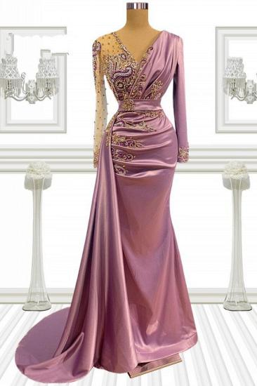 Satin V-neck long-sleeve floor-length ball gown