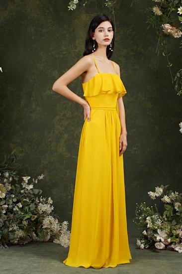 Bridesmaid Dress With Line Neck Chiffon Yellow With Pocket Ruffles_5