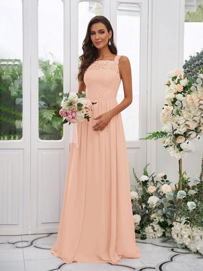 Chiffon Long Square Sleeveless Evening Dresses With Lace_16