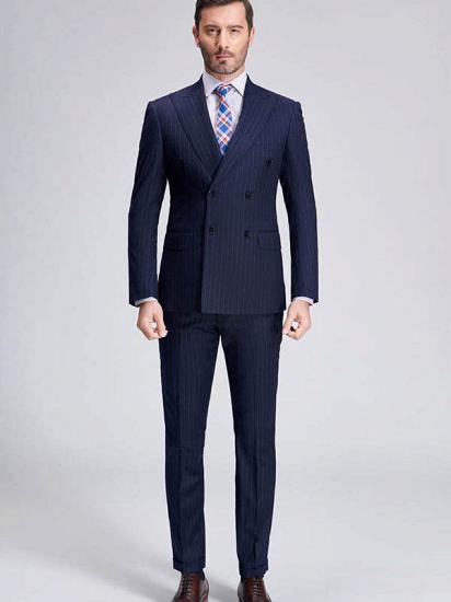Double Breasted Superior Peak Lapel Men's Formal Suit | Men's Pinstriped Dark Navy Blazer