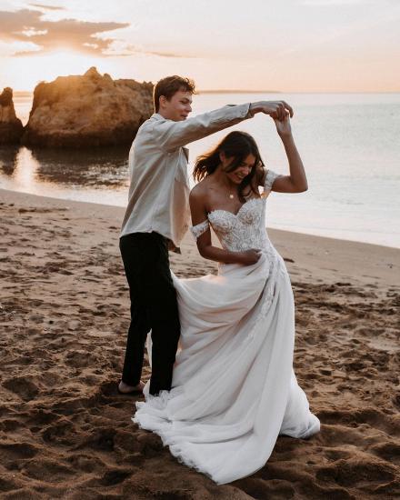 Romantic A-Line Boho Heart Neck Wedding Dress | Boho Style Wedding Dress with Lace_4