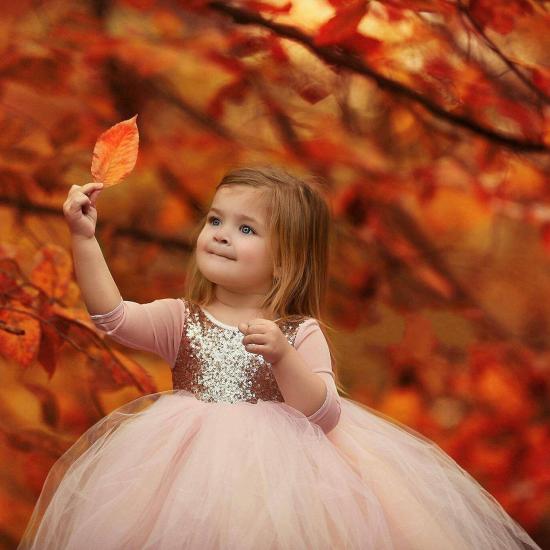 Lovely Sequins Long Fluffy Gauze Girl Dress | Pink Girl Beauty Pageant Dress_4